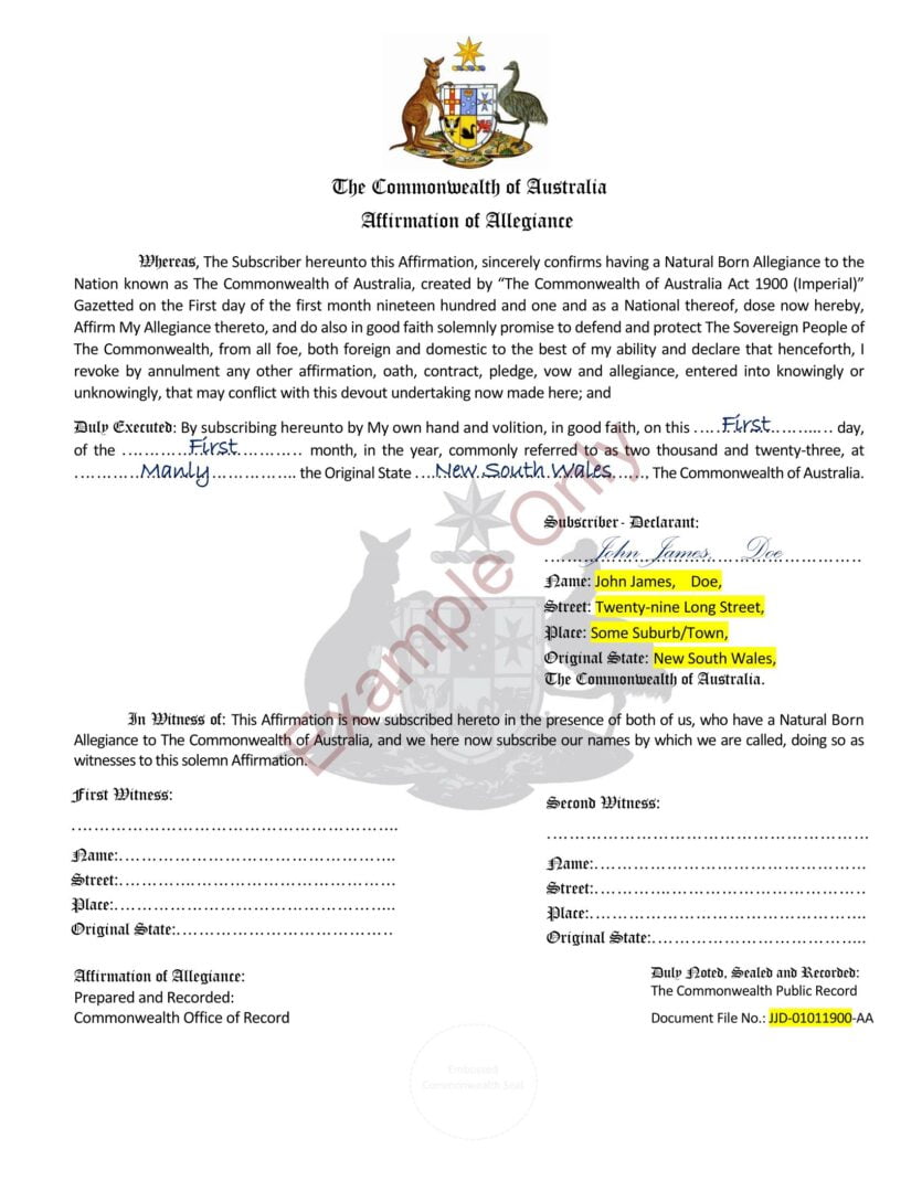 Affirmation Commonwealth National